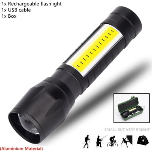 Mini Rechargeable LED Flashlight XPE + COB Lamp Beads Flashlight with 3 Modes for Outdoor Adventure Waterproof Camping Light