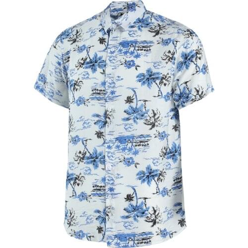Men 2021 Summer and Autumn Breathable Shirt Men Casual Style Creative Coconut Tree Plant Print Short-Sleeved Lapel Beach Top