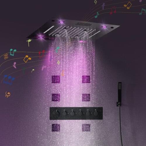 Bathroom Ceiling High Quality Black Shower Faucet Set Rainfall Waterfall Thermostatic Mixer LED Shower Head