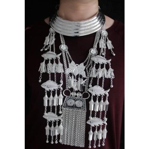 Hmong Necklace Miao Dance Chinese Folk Style Festival Accessories Collier Miao Silver Hmong Jewelry