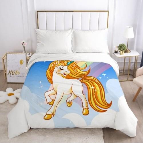 Unicorn Cartoon Duvet Cover with Zipper Comforter/Quilt/Blanket Case 180x210 Queen 3D Bedding For Children Kids Baby Girls Boys