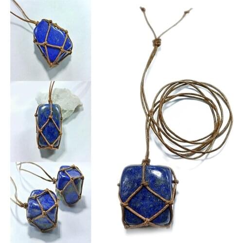 Unisex Natural Faux Lazurite Pendant Adjustable Weave Rope Necklace Jewelry for Jewelry Making Bracelet Pendant DIY