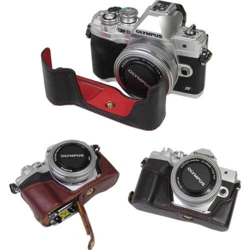 Portable Real Genuine Leather Case Camera bag half Body cover for Olympus E-M10 Mark IV EM10IV Protective shell high quality