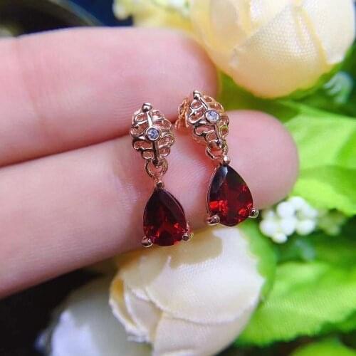 Fashion red garnet gemstone dangle earring for women silver fine jewelry water drop natural gem rose golden silver party gift