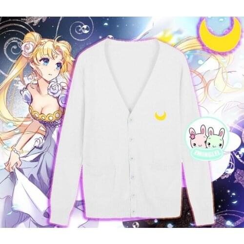 Cute Womens Japanese Uniform Symbol Button-up Sweater Long Sleeve Cardigan Winter Thick 3 Colors