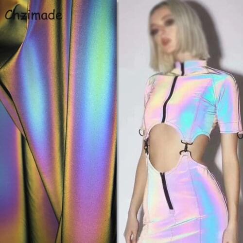 Chzimade 1Yard Colorful Rainbow Reflective Fabric for Costume Dress Highlight Bright Reflective Jacket Clothing Making Materiall
