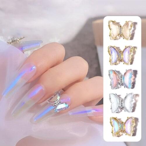 Three-Dimensional 5Pcs Crystal Butterfly Rhinestone Nail Art Jewelry Accessories Professional DIY Decoration Supplies