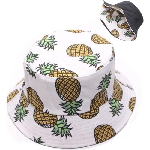2021 Spring And Summer Fruit Pineapple Banana Printing Double-sided Sun Hat Literary Retro Wind Basin Hat Couple Outdoor Sun Hat