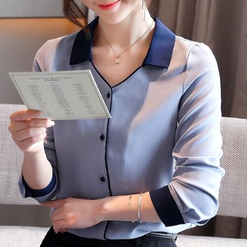 Blouse Women 2021 Long Sleeve Women Blouses Shirts Turn Down Collar Office Blouse For Women Chiffon Blouse Shirt Blusas D427