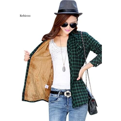Women Winter Warm Plus Velvet Thicke Plaid Shirt Style Coat Jacket Women Clothes Tops Female Casual Jacket Outerwear