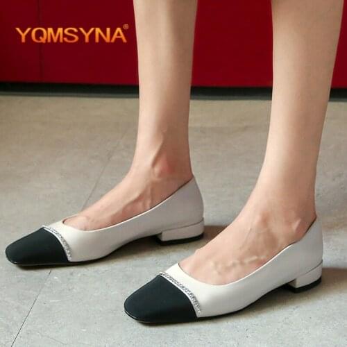 YQMSY Casual Women Flats Comfortable Square Toe Mixed Colors Rhinestone Flat Shoes Office Career Commute New Ladies Shoes AS73
