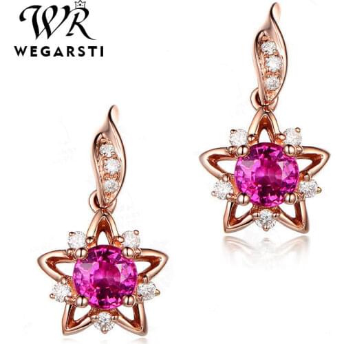 WEGARSTI Natural Amethyst Gemstone 18K Rose Gold Earrings 925 Sterling Silver Vintage Star Drop Earrings For Women Fine Jewelry