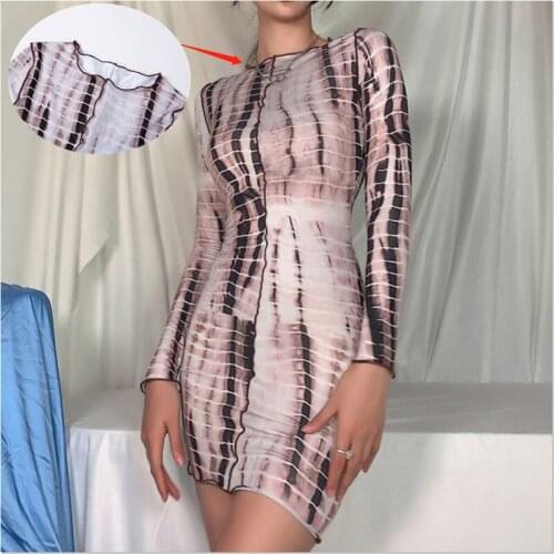 New arrival Autumn Women Long Sleeve O-Neck Office Mini bodycon Dress Stripe Color print Stretch Dress Streetwear