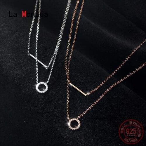 La Monada Womens Necklace 925 Silver Chains Woman On Neck Layer Circle Pendant Fine Jewelry For Women Necklace Silver Girls