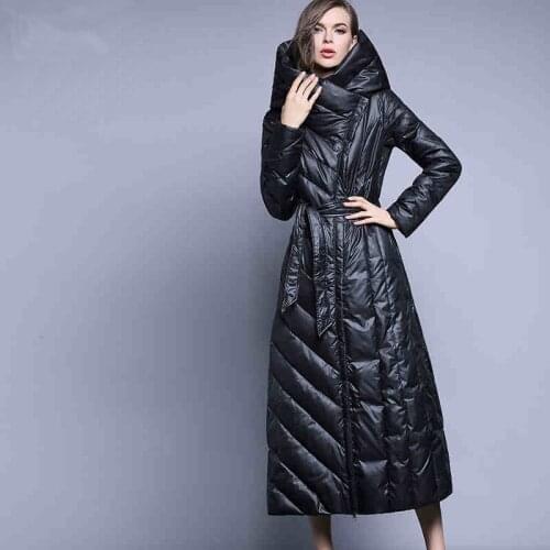 2020 Winter Maxi Long Women White Duck Down Jackets Coats Hooded Slim Parkas Female Ladies Outerwear Oversize Plus Size 6XL 7XL