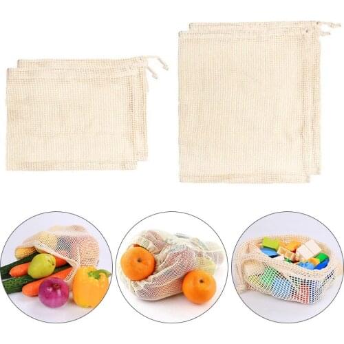 1Pcs Reusable Cotton Vegetable Bags Home Kitchen Fruit Vegetable Storage Mesh Bags With Drawstring Machine Washable