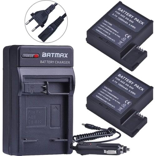 2Pc DS-S50 1500mAh DSS50 Battery Pack Accu + EU/US Single Charger for AEE DS-S50 S50 Battery AEE D33 S50 S51 S60 S71 S70 Cameras