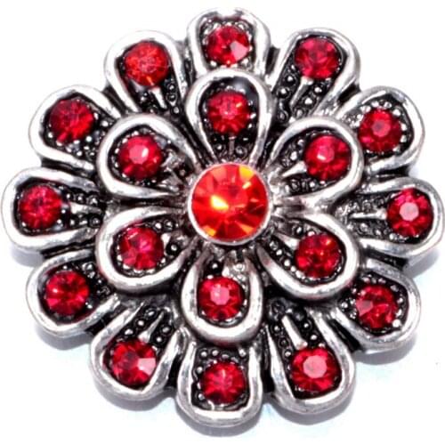 2017 Red Flower Pattern 6 Multi Color Rhinestone Charm Buttons 18mm Snap Button Jewelry Fit Snaps Jewelry KZ0187f