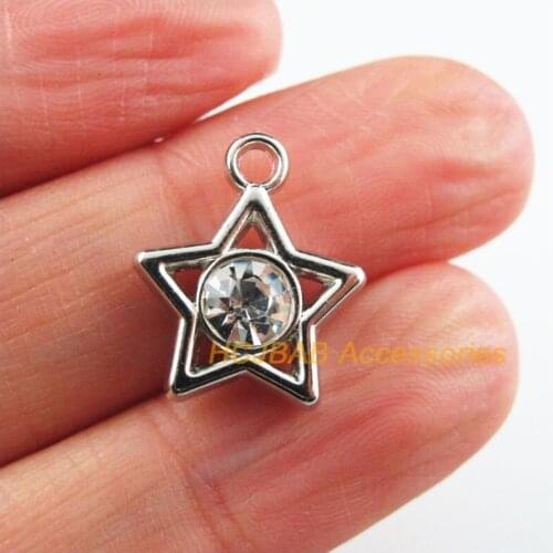 30 New Star Circle Charms Clear Acrylic Pendants Dull Silver Plated 15x17mm