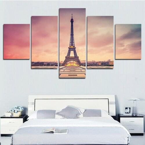 2017 New 5 Pcs Modern Paris Effiel Tower Painting Picture City Building Bridge Landscape Canvas Wall Art Unframed Picture