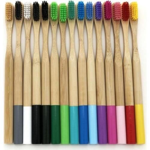 50Pcs/Set Custom Logo Free Round Handle Colorful Painting Travel Environmentally Eco Friendly Adult Men Women Bamboo Toothbrush