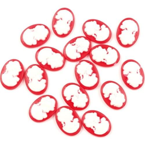 50Pcs Red Resin Oval Girl Decoration Crafts Flatback Cabochon Embellishments For Scrapbooking Beads Diy Accessories 13x18mm