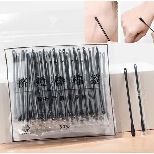 50pcs Acne Cotton Swab Earswab Pick Blackhead Squeeze Makeup Cotton Swab Stick