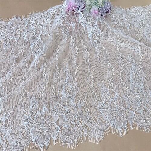 9 meters 25cm Wide French Exquisite White Eyelashes Lace Trim Fabric Wedding Dress Clothing Material DIY Decorative