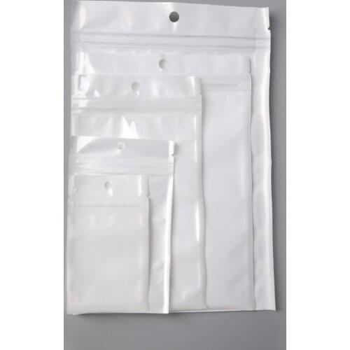 50-100pcs White Self Seal Zipper Packaging Pack Zip Lock Bag Plastic Poly Bag Package Hang Hole Jewelry Packaging Display