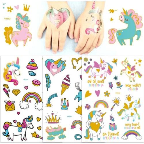 Bronzing Color Unicorn Tattoo Face Temporary Tattoo Child Tattoo Sticker Body Tattoo for Kids Cute Tattoo Children Tattoos