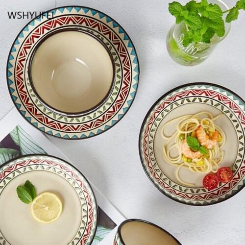 New product rice bowl household single-sided instant noodle bowl soup bowl dish plate ceramic tableware hand-painted underglaze