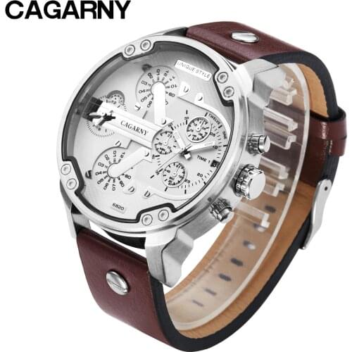 Fashion Mens Watch Leather Band Casual Analog Quartz Watches For Men Waterproof Dual Times Military relojes hombre 2019 Clock
