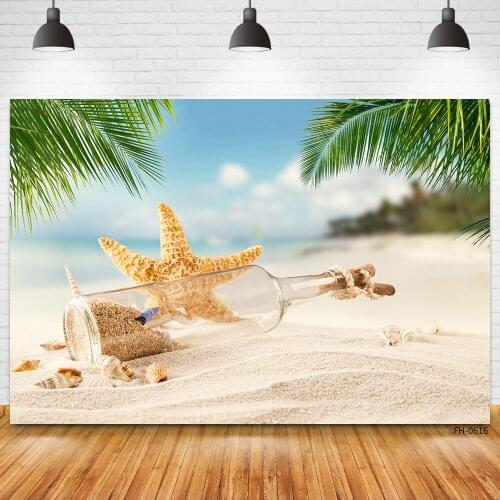 Sea Beach Sand Cloudy Blue Sky Starfish Shell Party Photography Backdrop For Photo Studio Summer Tropical Palms Tree Backgrounds