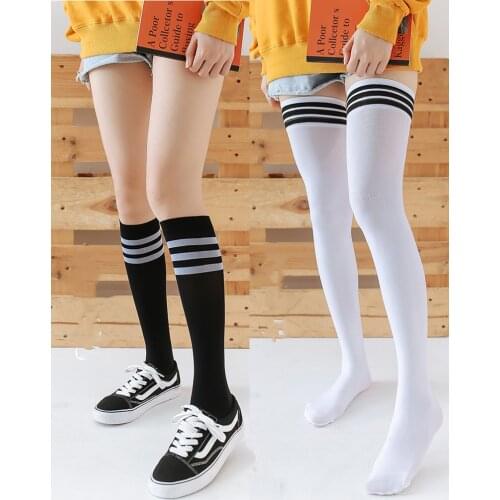 Thigh High Socks Womens White Black Stockings Black Over Knee Stockings for School Girls Ladies Long Stocking Knee Socks