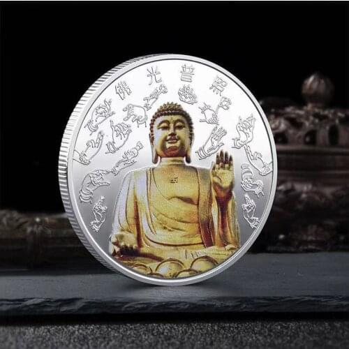 Chinese Religion Buddhism Gold Silver Commemorative Coins Puguang Buddha Statue Tathagata Memorial Good Luck Souvenir Collection