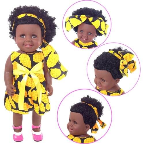 Afro hair African American black doll reborn toys 45cm full vinyl silicone reborn baby girl dolls children gift bebes reborn