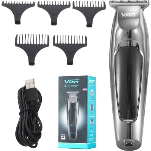 VGR LCD Digital Battery Display USB Rechargeable Hair Clipper Adjustable Steel Blade Electric Hair Trimmer Men Beard Trimer