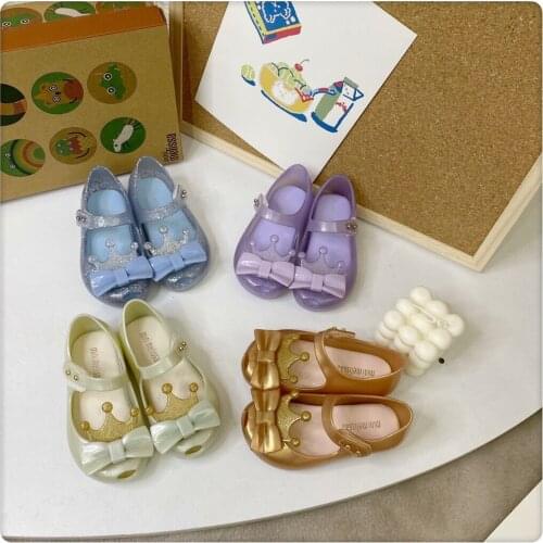 Mini Melissa High Quality Girls Jelly Shoes Kids Fashion Crown Bow Candy Shoes Princess Summer Sandals Baby Beach Shoes HMI058