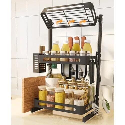 Multi-function 2/3 Layers Kitchen Rack Spice Organizer Wall Hanging Floor Stainless Steel Knife Holder Storage Shelf Countertop