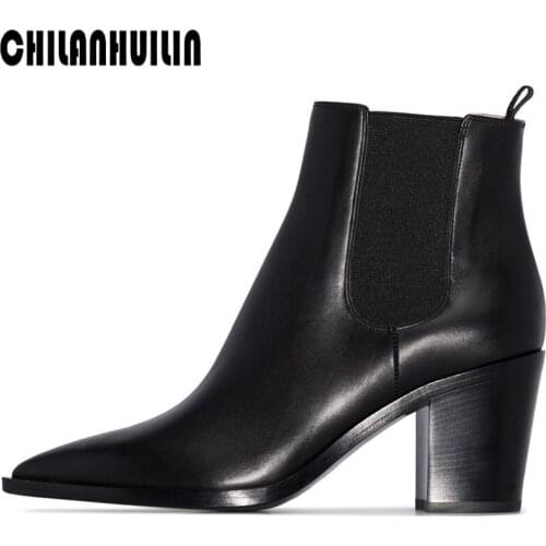Autumn winter shoes woman heels elegant genuine leather thick high heels ankle boots woman boots party dancing new fall boots