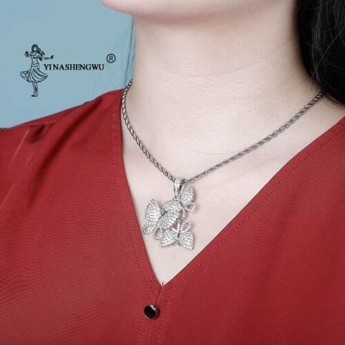 New Fashion Three Butterfly Female Necklace Full Of Zircon Punk Hip Hop Trend Pendant Jewelry Simple Wild Clavicle Chain Female