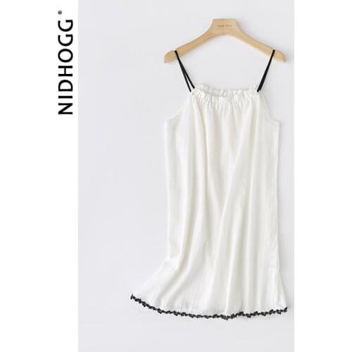 2021 New Thin Cotton Sling Skirt Princess Solid Color Summer Sleeping Dress Lace Sleeveless Solid Nightgowns Home Sleep Tops