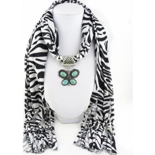 New Charms Winter Scarf Necklaces Tassel VintageTurquoise Stone Butterfly Pendant scarf Necklaces Women Scarf Necklace Wholesale
