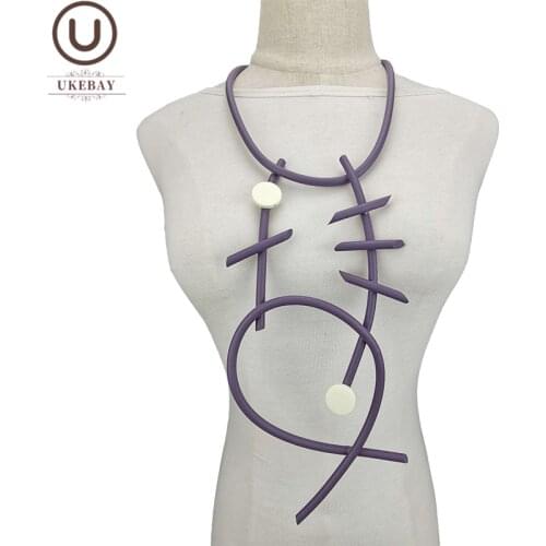 UKEBAY New Pictograph Design Choker Necklaces Women Strange Necklace Purple Rubber Jewelry Handmade Ethnic Sweater Chain Female