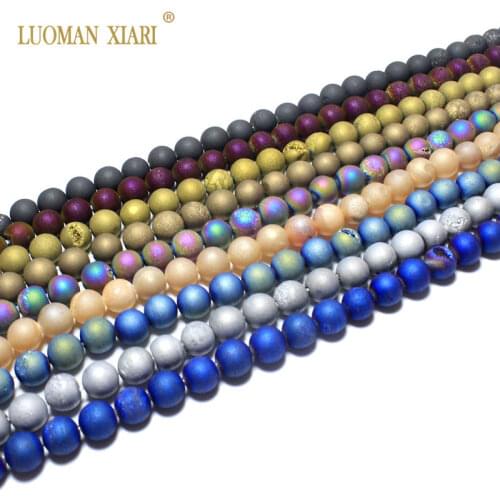 Wholesale Round Natural Quartz Geode Agates Stone Beads For Jewelry Making DIY Bracelet Necklace 6/8/10 /12 mm Strand 15