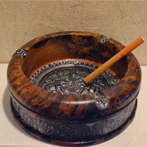 Retro Vintage Wooden Emboss Ashtray Home Office Ci-gar Tobacco Ash Tray Case It is also a delicate and elegant decoration in you