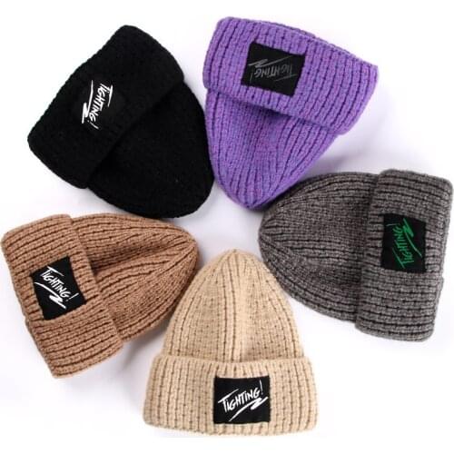 Casual Solid Adult Letters Labe Woolen Cap Acrylic Cotton Cap Skullies Hat Warm Beanies Hats Autumn Winter Men Women Knitted Hat