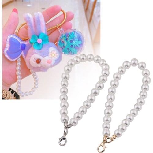 5Pcs Faux Pearl Wristlet Chain Strap for Wallet White Pearls Wristlet Lanyard Keychain Hand Straps Kit For Purse Keys
