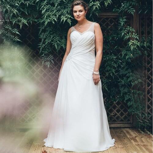Elegant V-neck Chiffon Wedding Gowns with Pleats Vestido de Noiva Custom Made Simple Plus Size Bride Dress Suknia Slubna