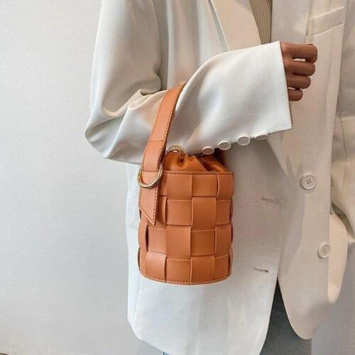 Shoulder Bag Female Backpack Crossbody Bag Women Designer Handbag Weave Drawstring Purse Fashion 2021 New PU Leather Bucket Bags